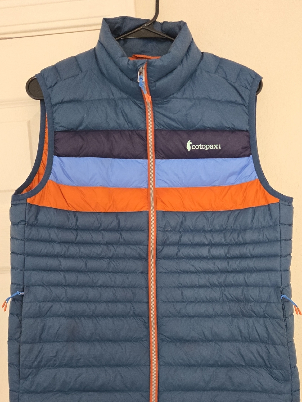 cotopaxi Blue Orange Striped Puffy Vest
